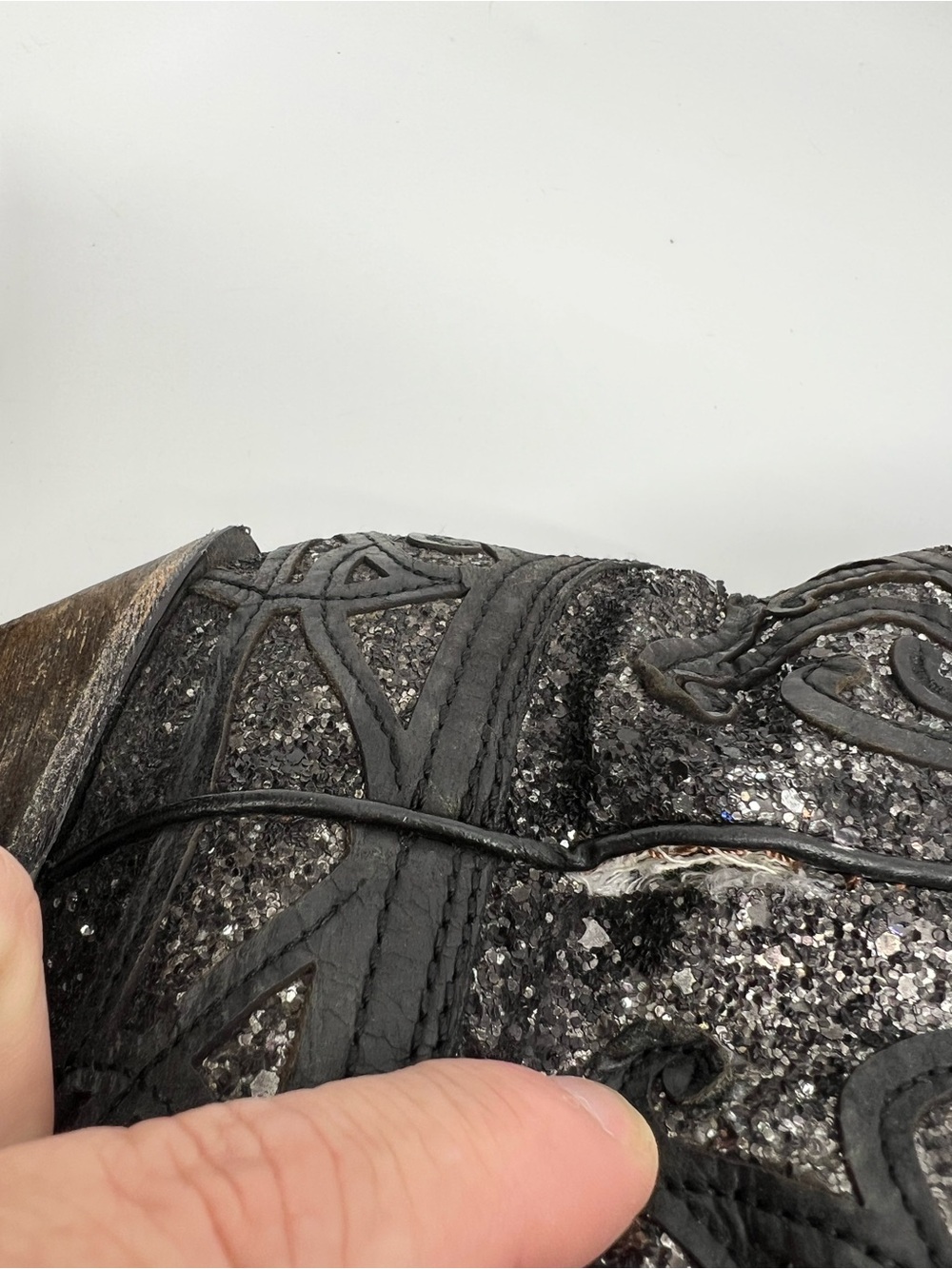 FLAWED Corral Ladies Black Leather Glitter Inlay and Studded Western Boots 8.5 M - Picture 11 of 16